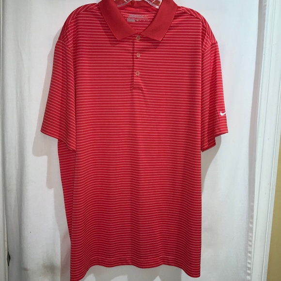 NIKE Golf Polo Sz XL Red Striped Dri-Fit Poly Lightweight Short Sleeve - Picture 1 of 7